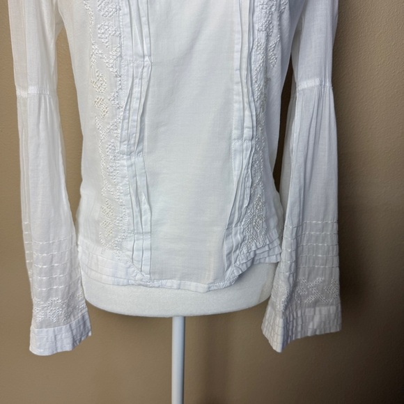 Monoreno White Embroidered Peasant Boho Blouse- Small - Picture 3 of 9